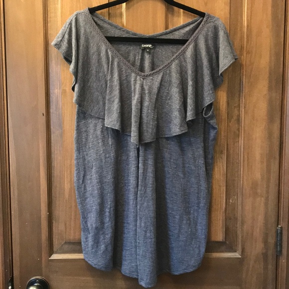 3/$15 Heathered Grey Ruffled Top - Picture 1 of 6